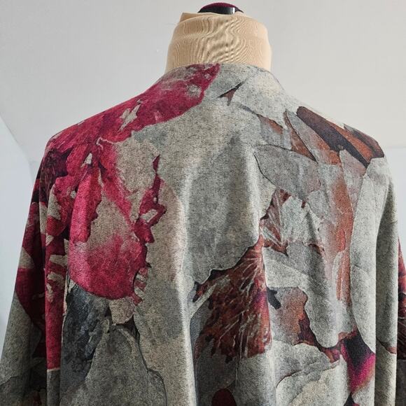 Chico's Floral Kimono Pink Gray Sweater Cardigan Bloomcore Outerwear XL Mature - Picture 7 of 11